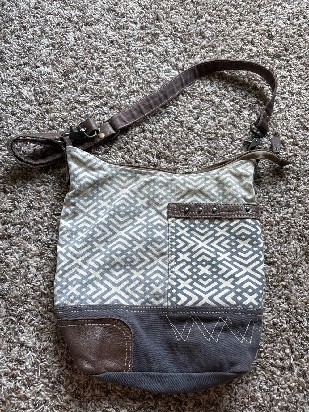 Myra Bag Geometric Gray & Cream Crossbody Tote